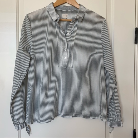 Gray and white pinstripe long sleeve top - Picture 2 of 6